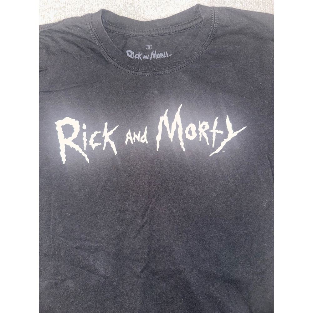 Rick and Morty Adult Swim Graphic T Shirt Black Mens Small Alien Landscape Back